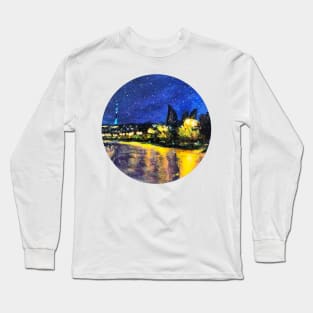 baku night boulevard scene, night walk in baku azerbaijan Long Sleeve T-Shirt